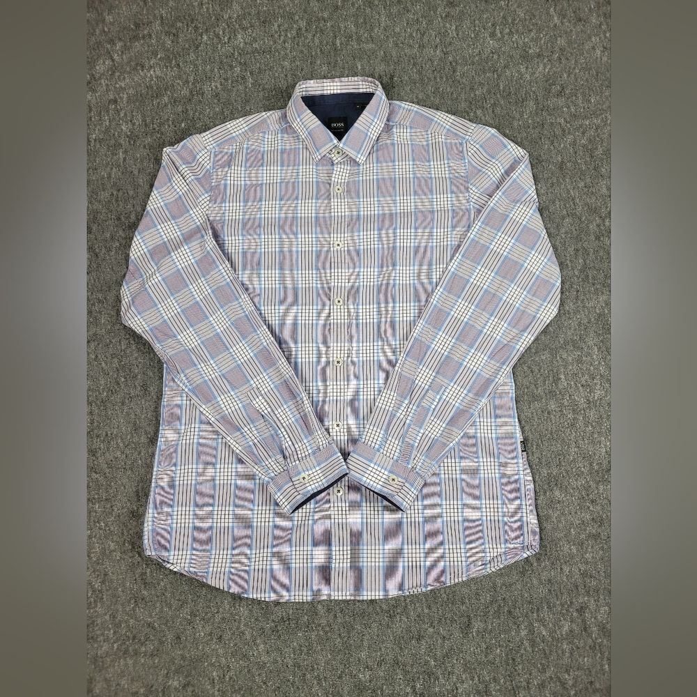 Boss Hugo Boss Purple Blue Regular Fit Button Down Lorenzo Shirt Size M